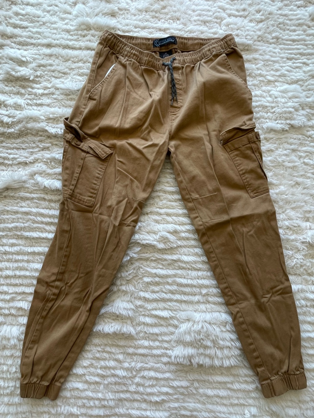 Men's Tan Cargo Jogger Pants with Elastic Cuffs